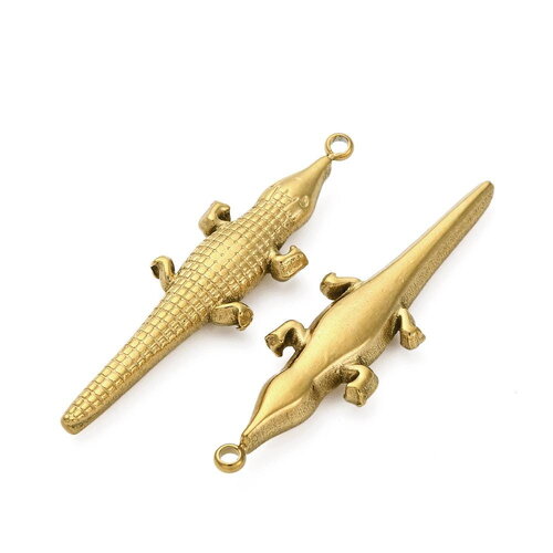 Pendentif crocodile doré en acier inoxydable – bijou animal totem, accessoire diy, création de bijoux