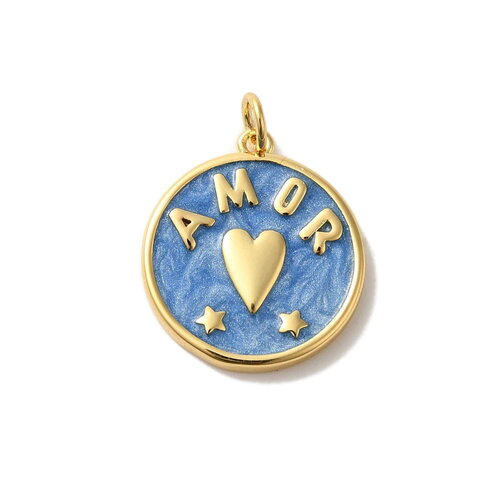 Pendentif amor plaqué or 18k médaille cœur avec mot amor