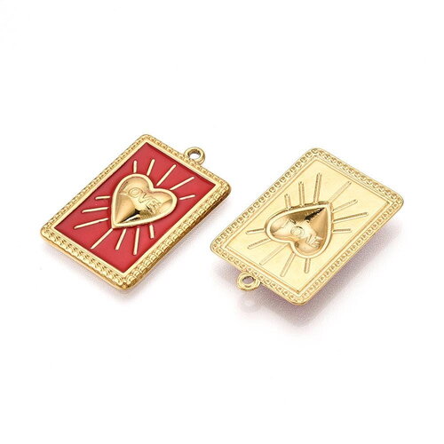 Pendentif cœur ex voto en acier inoxydable 28 mm pendentif rectangle cœur sacré doré