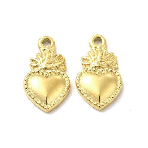 Pendentif cœur ex voto en acier doré cœur sacré