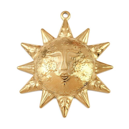 Pendentif soleil doré en acier inoxydable 45 mm