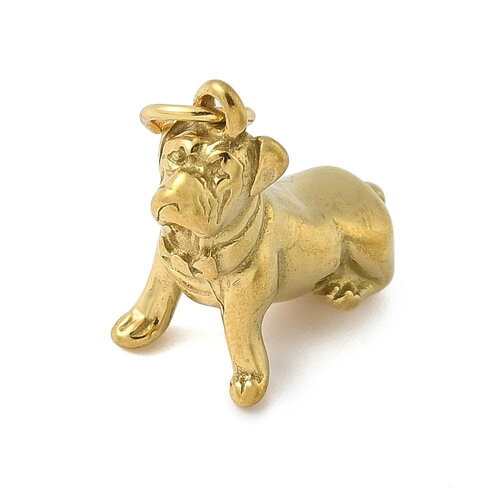 Pendentif chien en acier inoxydable doré – breloque chien doré