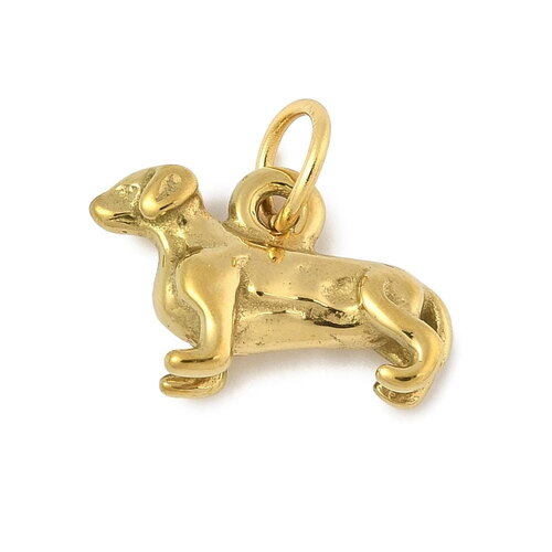 Pendentif chien saucisse en acier inoxydable doré – teckel