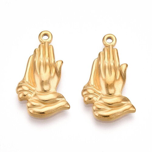 Breloque mains en prière en acier inoxydable doré – pendentif spirituel diy