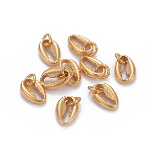 Pendentif coquillage doré 11,5 mm acier inoxydable - breloque cauri - breloque coquillage - unité