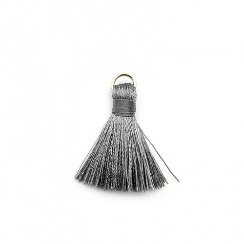 10 pompons gris en coton anneaux doré pompon coton 25 mm