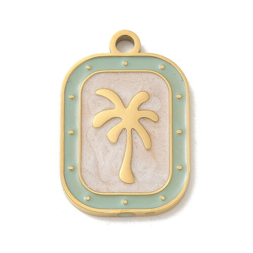 Pendentif médaille cocotier en acier inoxydable doré 19 mm