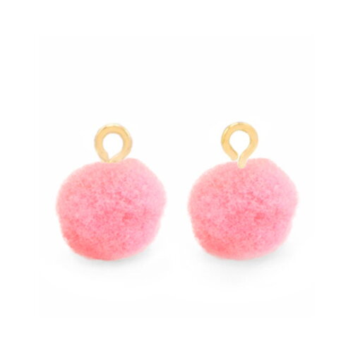2 pendentifs pompon rose néon anneaux doré pompon pelucheux 10 mm