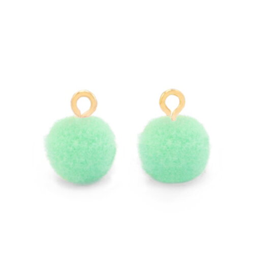 2 pendentifs pompon vert anneaux doré pompon pelucheux 10 mm