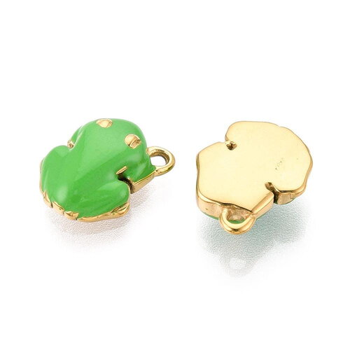 Pendentif grenouille verte en émail et acier inoxydable doré – breloque bijou porte-bonheur