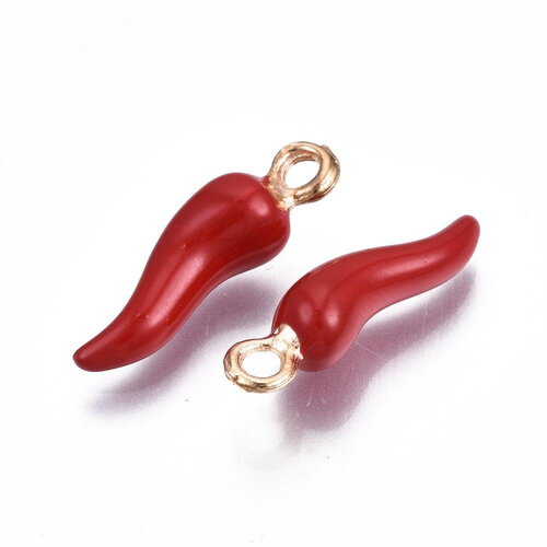 Pendentif corne rouge et doré émaillé breloque piment rouge 21 x 6 mm