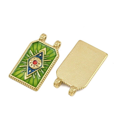 Pendentif médaille porte bonheur 30 mm en acier inoxydable doré émaillé pendentif œil breloque porte bonheur