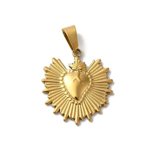 Pendentif cœur ex voto doré en acier 304 inoxydable 29,5 mm cœur doré