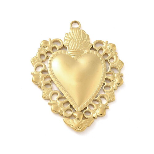 Pendentif cœur ex voto doré en acier 304 inoxydable cœur doré