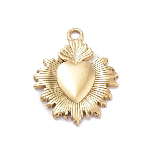 Pendentif cœur ex voto doré en acier 304 inoxydable 23 mm cœur doré