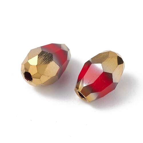 50 perles goutte facette en verre 6 mm perle larme rouge et doré moitié plaqué or