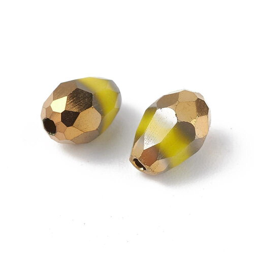 50 perles goutte facette en verre 6 mm perle larme jaune et doré moitié plaqué or