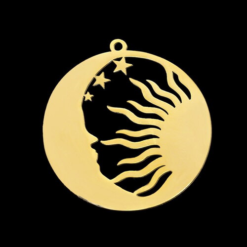 Pendentif soleil et lune acier inoxydable doré 32 mm