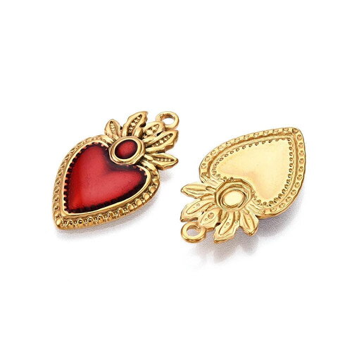 Pendentif cœur sacré 28 mm pendentif cœur rouge et doré en acier inoxydable