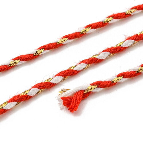 Cordon en coton tressé rouge fil doré 1,5 mm-2 mm cordon multicolore pour cordon bijoux en coton pour scrapbooking longueur 1 mètre
