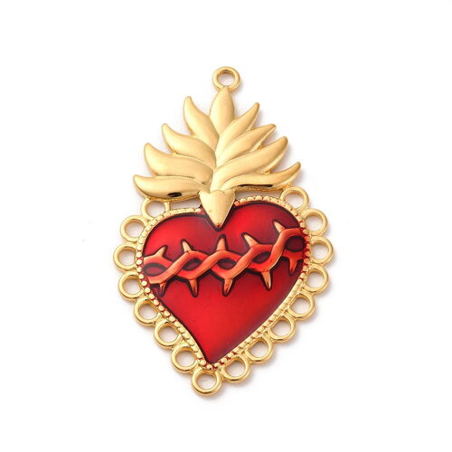 Pendentif cœur sacré 45 mm pendentif cœur rouge et doré acier inoxydable 304