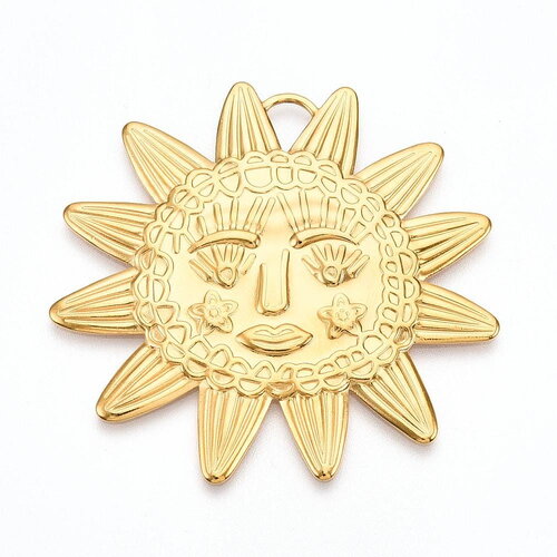 Pendentif soleil doré en acier inoxydable 48 mm