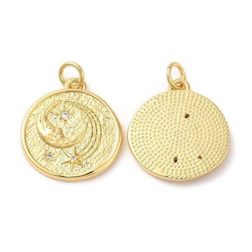 Pendentif en plaqué or avec motif lune et étoiles 18 mm étoile en zircon cubique