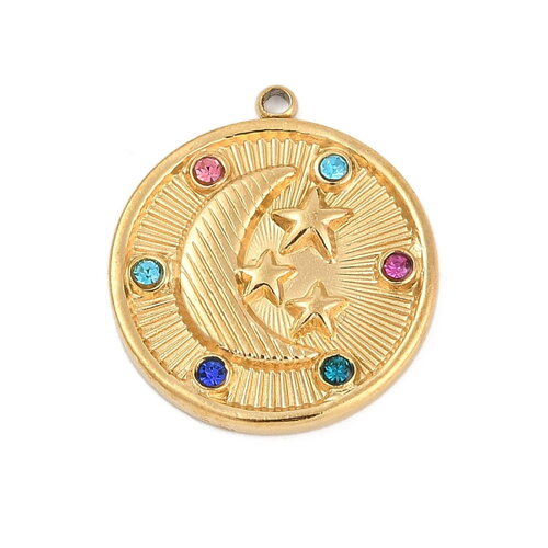 Pendentif rond motif lune en acier inoxydable médaille lune et étoiles