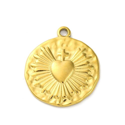 Pendentif cœur ex voto doré en acier 304 inoxydable cœur doré