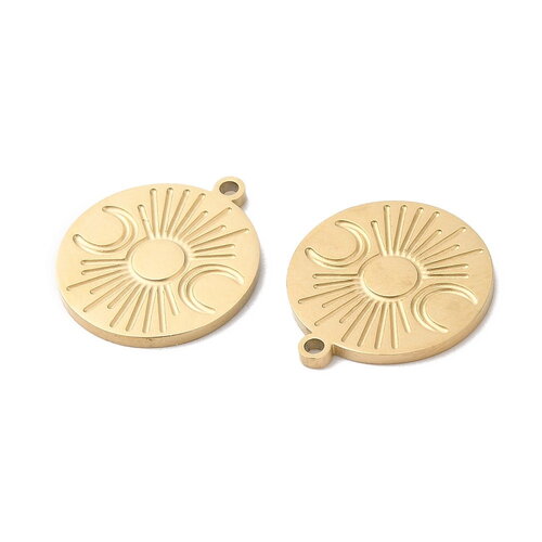 Pendentif soleil et lune doré en acier inoxydable 316 chirurgical 14,5 mm