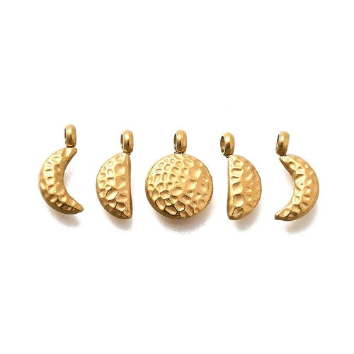 5 mini breloques phase de lune 10,5~11 mm breloque lune doré acier inoxydable doré