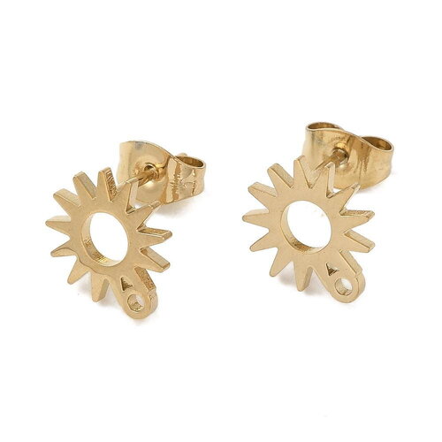Clous d'oreilles soleil en acier inoxydable 304 support boucle soleil puce d'oreille doré