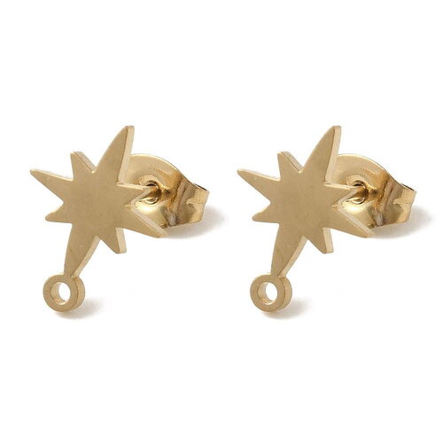 Clous d'oreilles étoile en acier inoxydable 304 support boucle étoile puce d'oreille doré