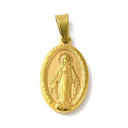 Médaille vierge en acier inoxydable doré 23,5 mm pendentif médaille vierge doré miraculeuse