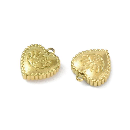 Pendentif cœur en acier inoxydable 304 inoxydable doré pendentif cœur avec œil protecteur