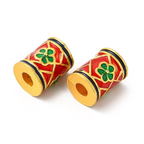 Tube cylindre doré 10 mm perle tube fleur email