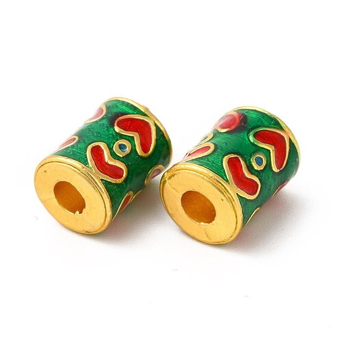 Perle tube cylindre doré 10mm perle tube coeur email