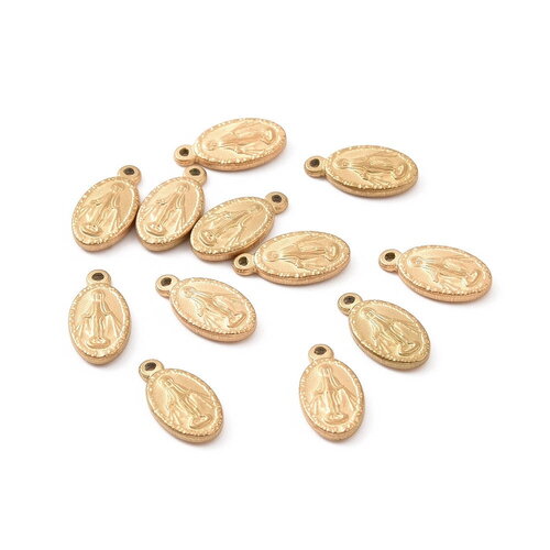 Médaille vierge en acier inoxydable doré 12,5 mm pendentif médaille vierge doré miraculeuse