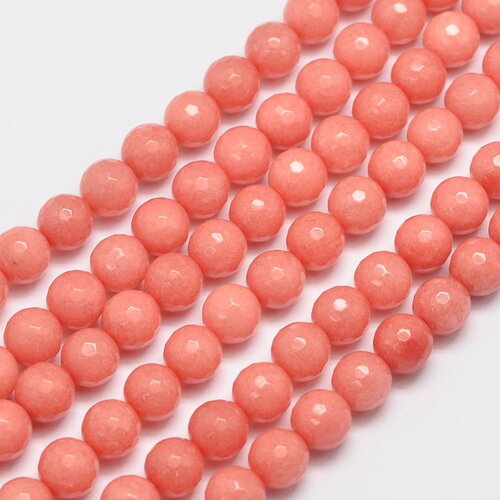 Perle ronde 8 mm en pierre de gemme jade teintée corail - 45 perles