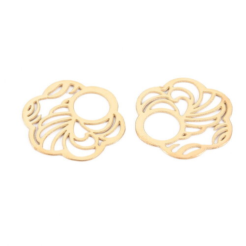 2 pendentifs rond filigrane18 mm acier inoxydable 304 pendentif fleur doré