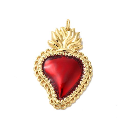 Pendentif cœur sacré 34 mm pendentif cœur rouge et doré