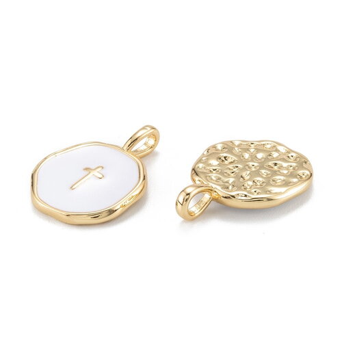 Pendentif rond motif croix plaqué ou pendentif émaillé blanc 18 mm
