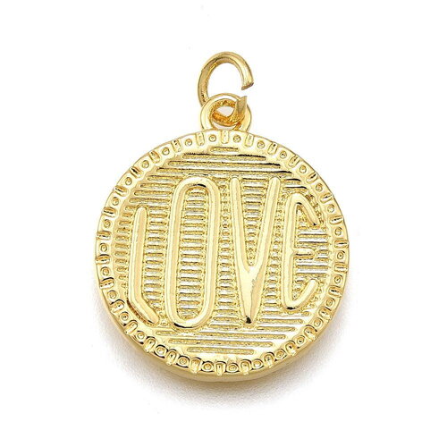 Pendentif doré love médaille ronde gravée