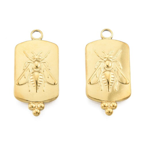 Pendentif médaille abeille doré en acier inoxydable plaqué or 29 mm pendentif insecte