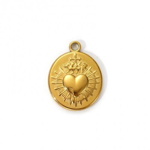 Pendentif cœur ex voto en acier inoxydable doré cœur doré 24 mm