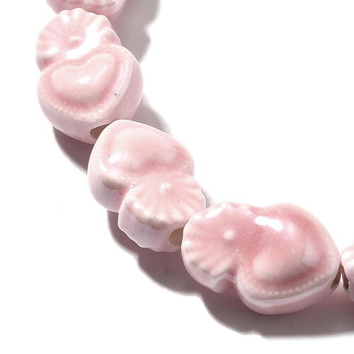 2 perles cœur ex voto porcelaine rose clair 15 x 10,5 mm perle céramique cœur flamboyant