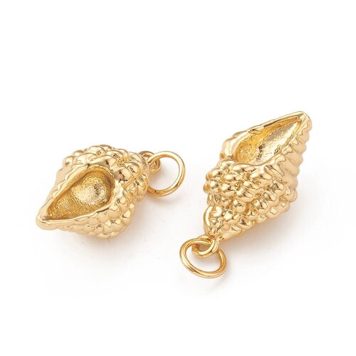 Pendentif coquillage doré 18 mm breloque coquille plaquée or 18k - unité
