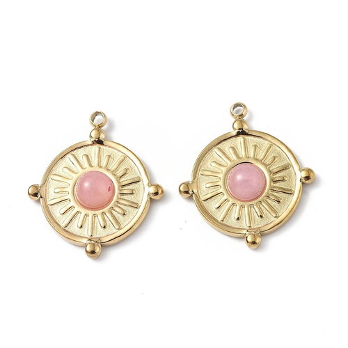 Pendentif doré pierre quartz rose 20 mm