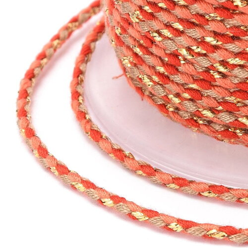 Cordon en coton tressé rouge corail fil doré 1,5 mm-2 mm cordon multicolore pour cordon bijoux en coton pour scrapbooking longueur 1 mètre