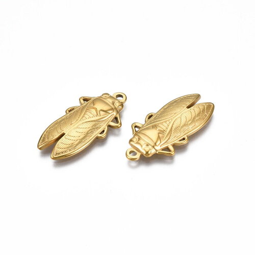 Pendentif cigale doré 29 mm breloque cigale en acier inoxydable 201 - unité